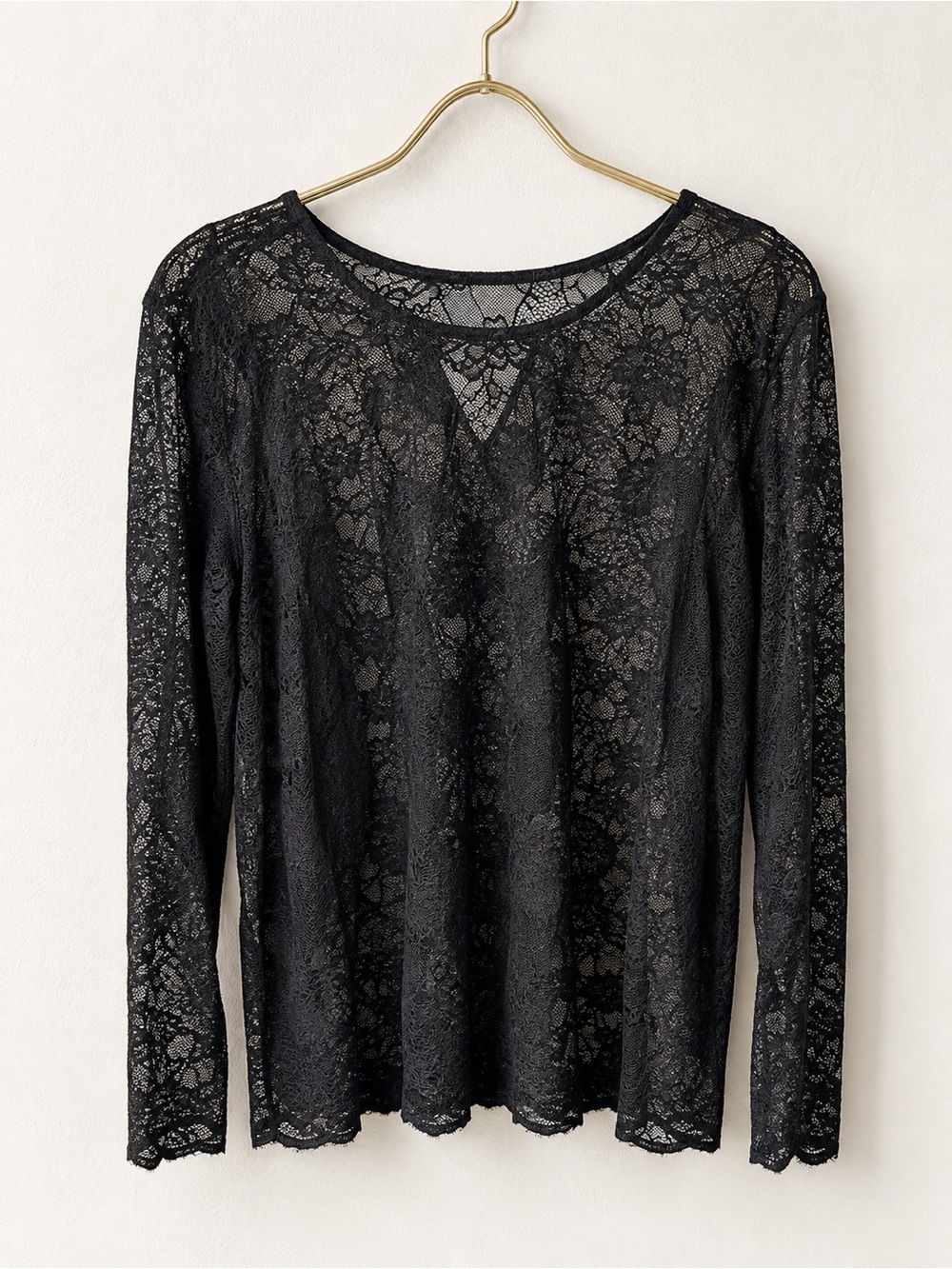 Universal Standard Sheer Floral Lace Long Sleeve Top Black S 14/16